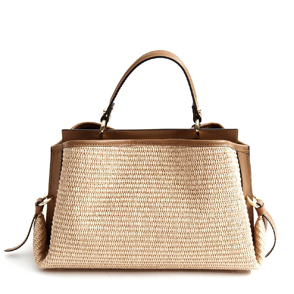 Laura Di Maggio SANTORINI – Bauletto in rafia e pelle cuoio Hotsell