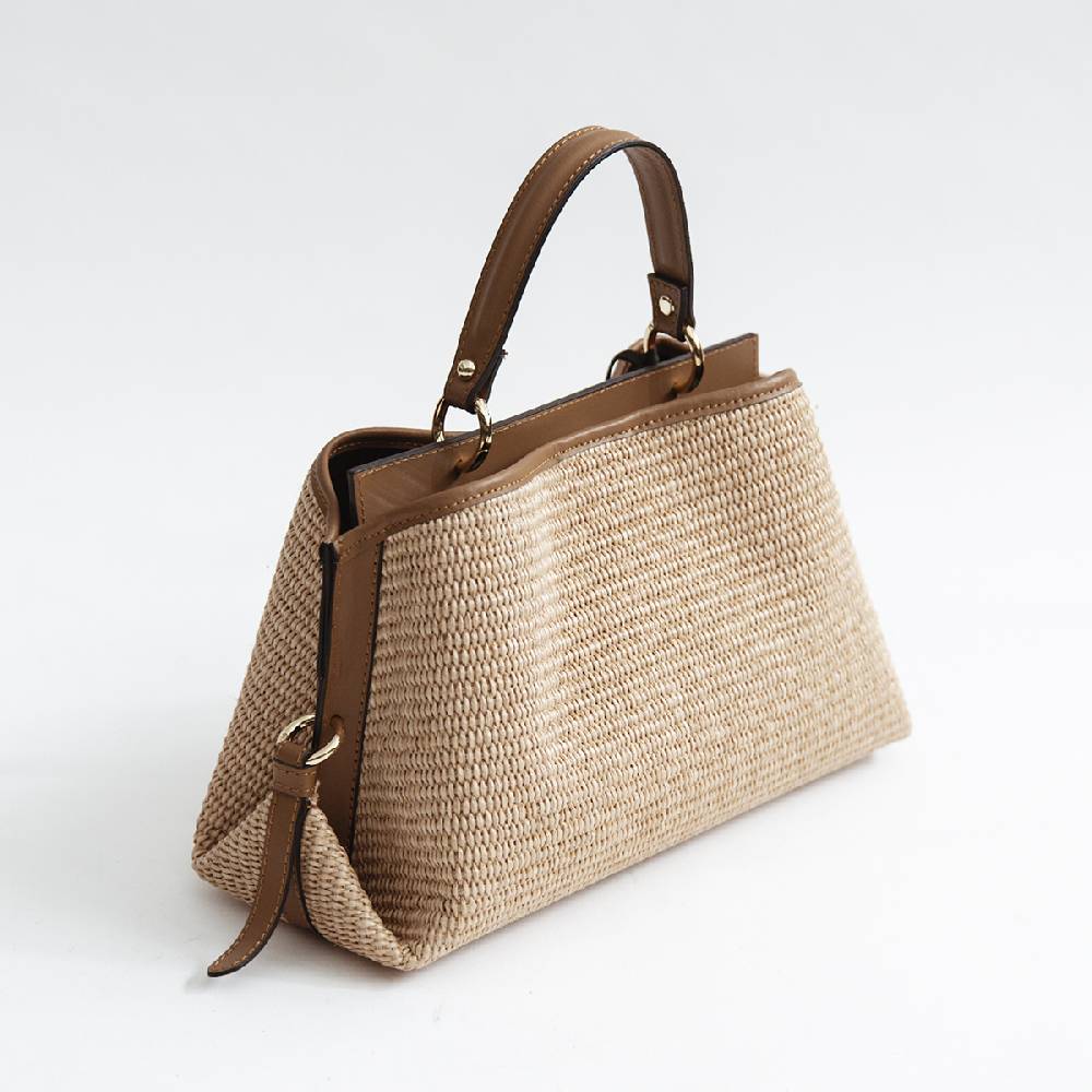Laura Di Maggio SANTORINI – Bauletto in rafia e pelle cuoio Hotsell