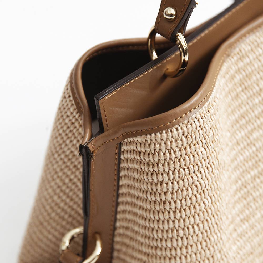 Laura Di Maggio SANTORINI – Bauletto in rafia e pelle cuoio Hotsell