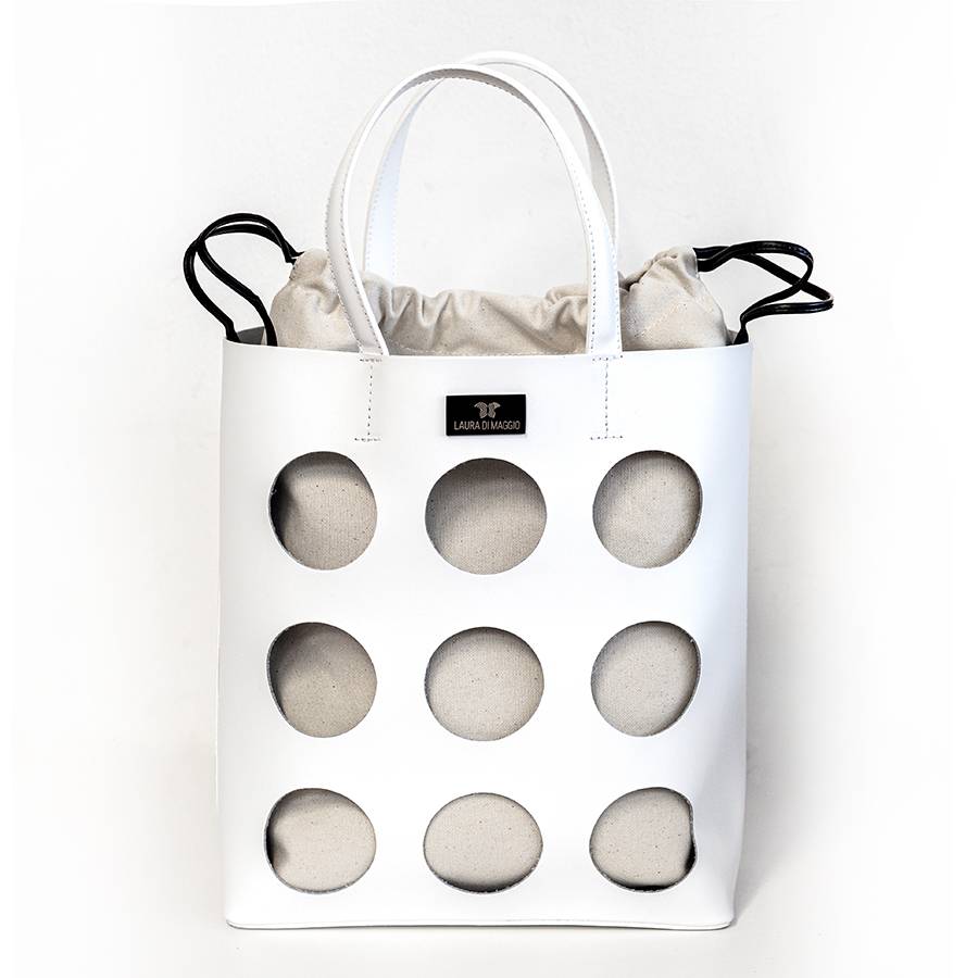 Laura Di Maggio NOAH TOTE – Borsa in pelle elegant traforata bianca Nuova