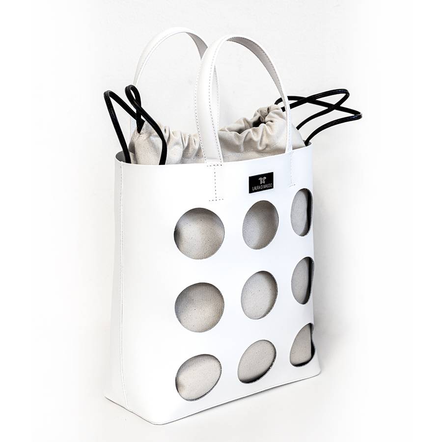 Laura Di Maggio NOAH TOTE – Borsa in pelle elegant traforata bianca Nuova