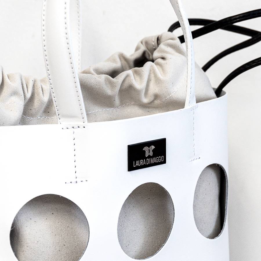 Laura Di Maggio NOAH TOTE – Borsa in pelle elegant traforata bianca Nuova