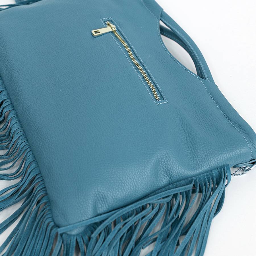 Laura Di Maggio ARIZONA – Borsa a mano in pelle con frange azzurra Promozione Limitata