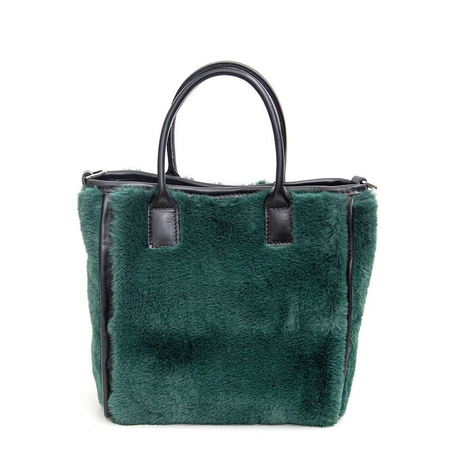 Laura Di Maggio MOSCA – Borsa in pelo ecologico e pelle soft verde In Vendita