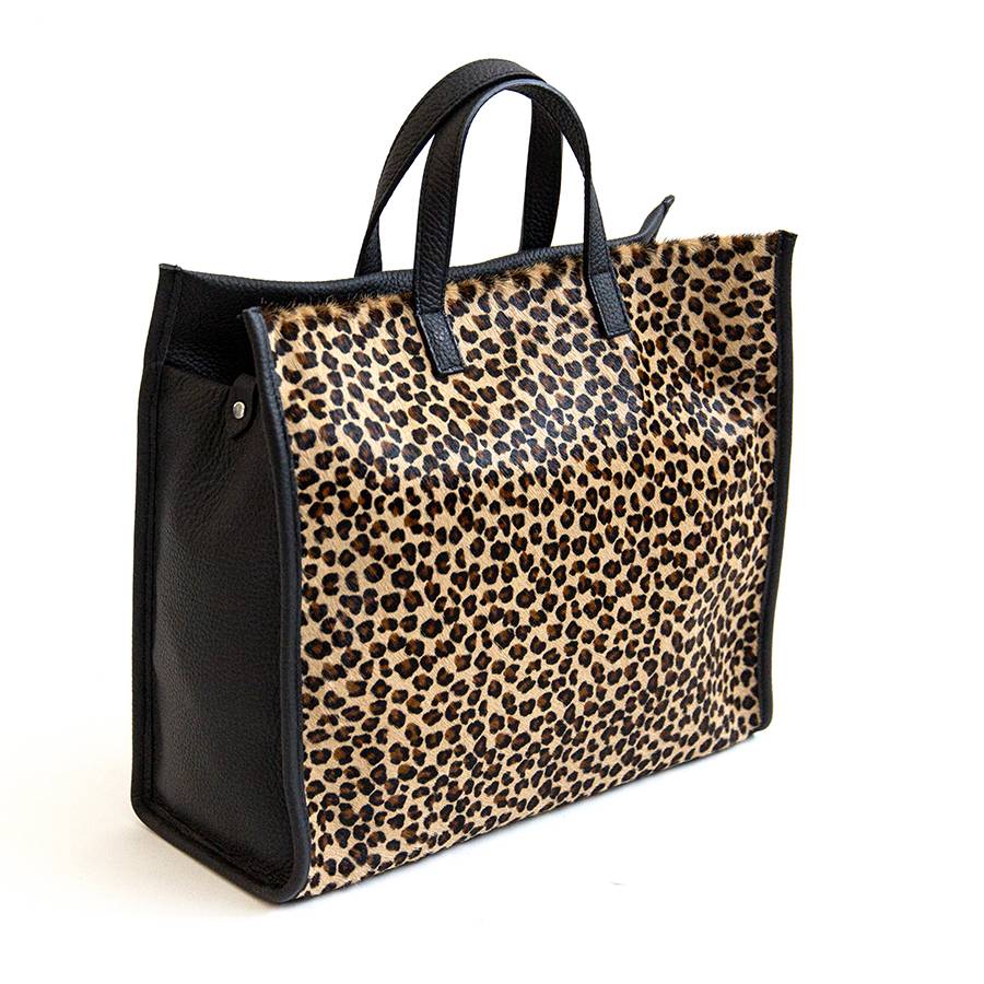 Laura Di Maggio ESSENCIAL – maxi borsa in pelle e cavallino maculato Saldi Di Fabbrica