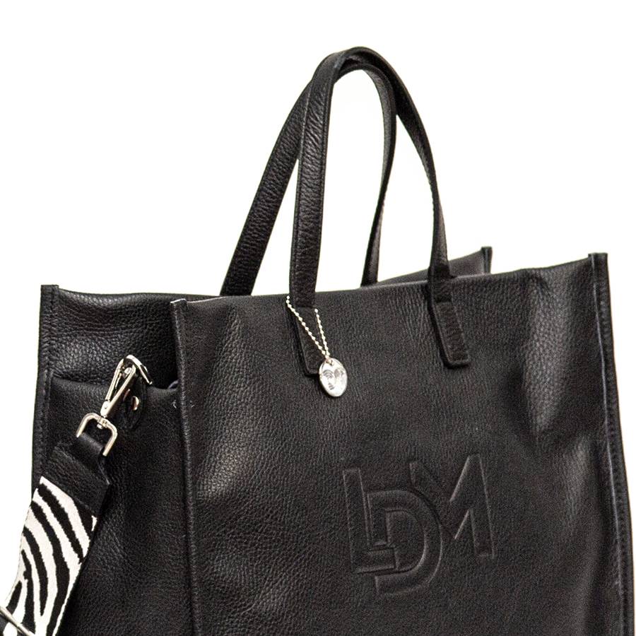Laura Di Maggio LDM – Maxi shopping in pelle nera con tracolla nastro Novità