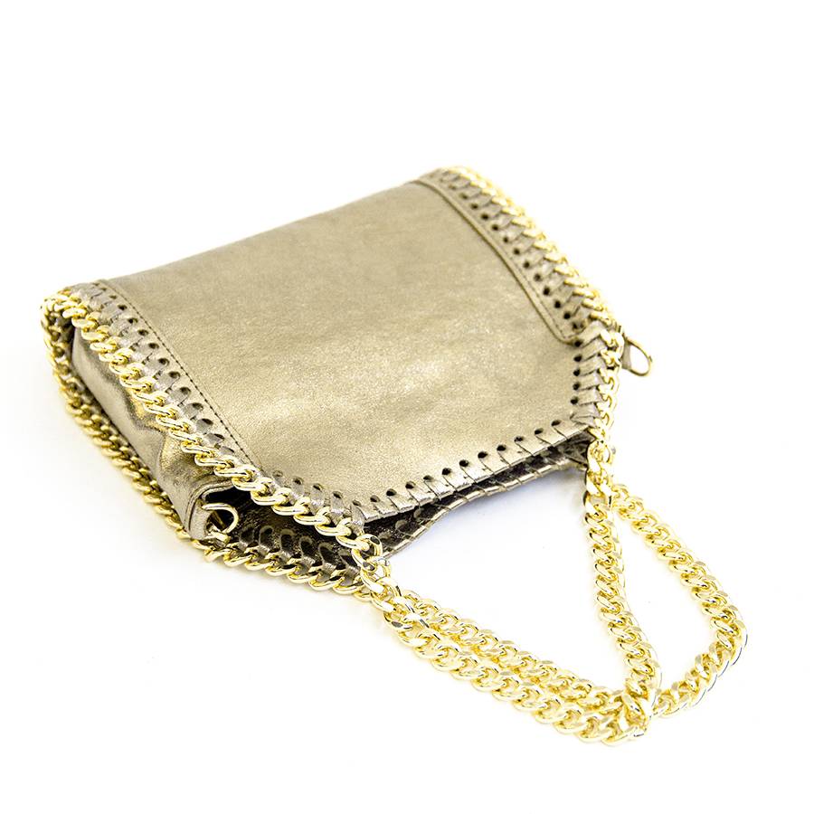 Laura Di Maggio LUMI – Borsa con catene in pelle laminata platino 2025