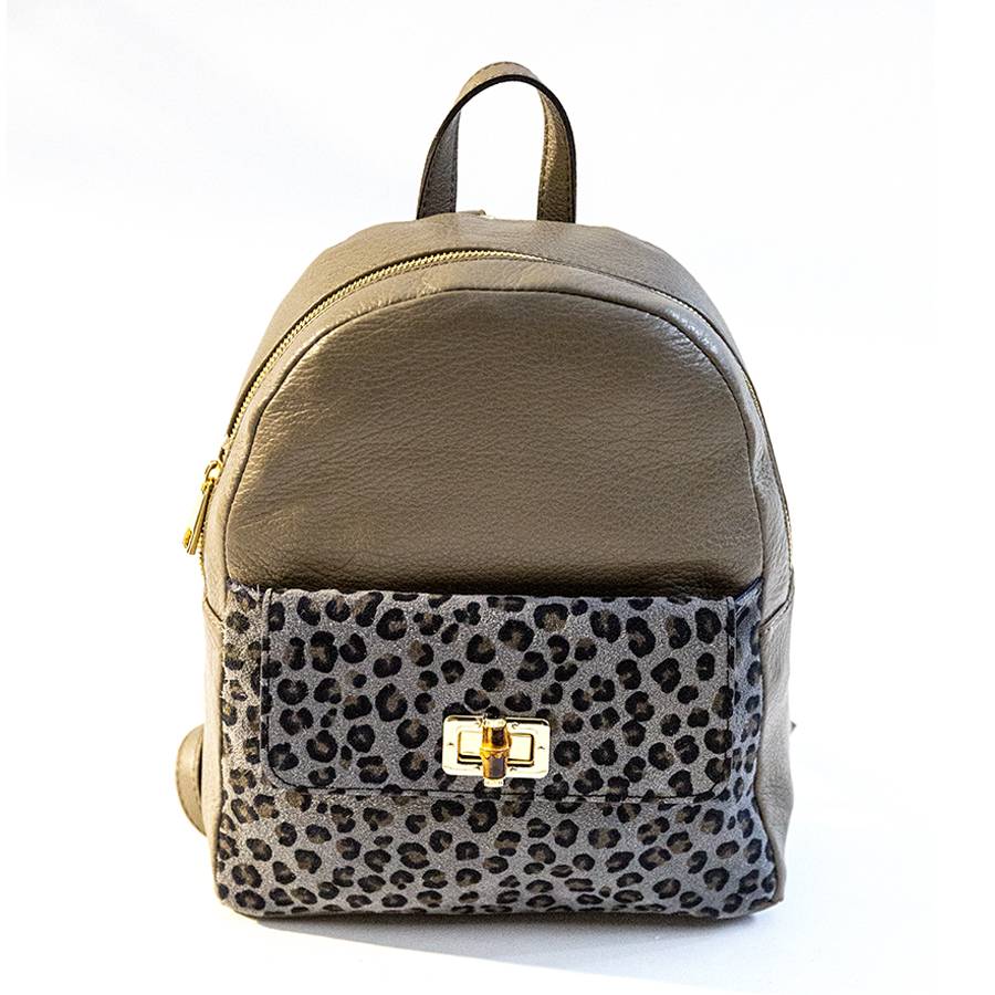 Laura Di Maggio NEMO – Zaino in pelle taupe & leopard Promozione Limitata