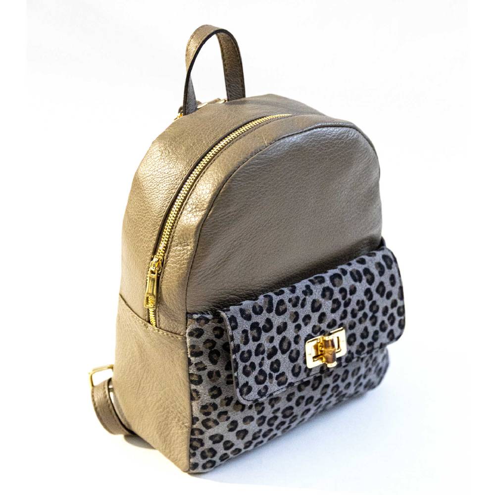 Laura Di Maggio NEMO – Zaino in pelle taupe & leopard Promozione Limitata