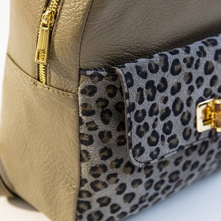 Laura Di Maggio NEMO – Zaino in pelle taupe & leopard Promozione Limitata
