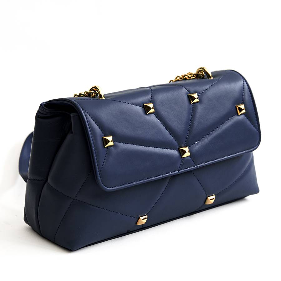 Laura Di Maggio MUSA – borsa in pelle nappa trapuntata con borchie notte Nuova