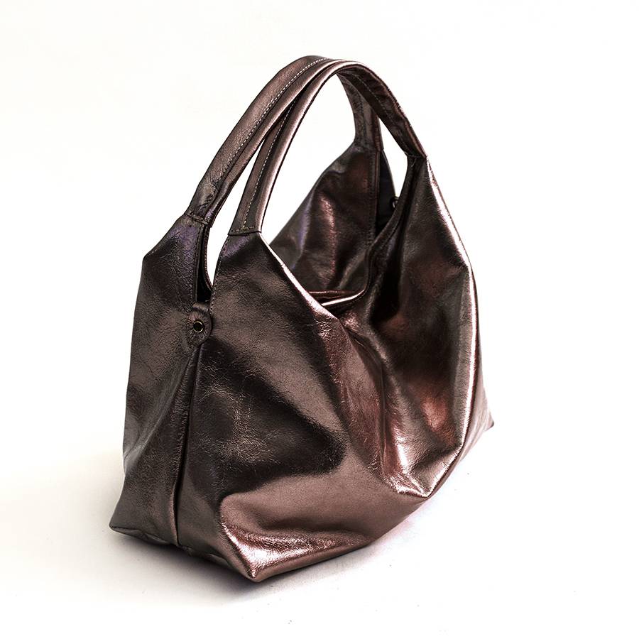 Laura Di Maggio ELSA M – Sacca in pelle laminata ebano Sconto