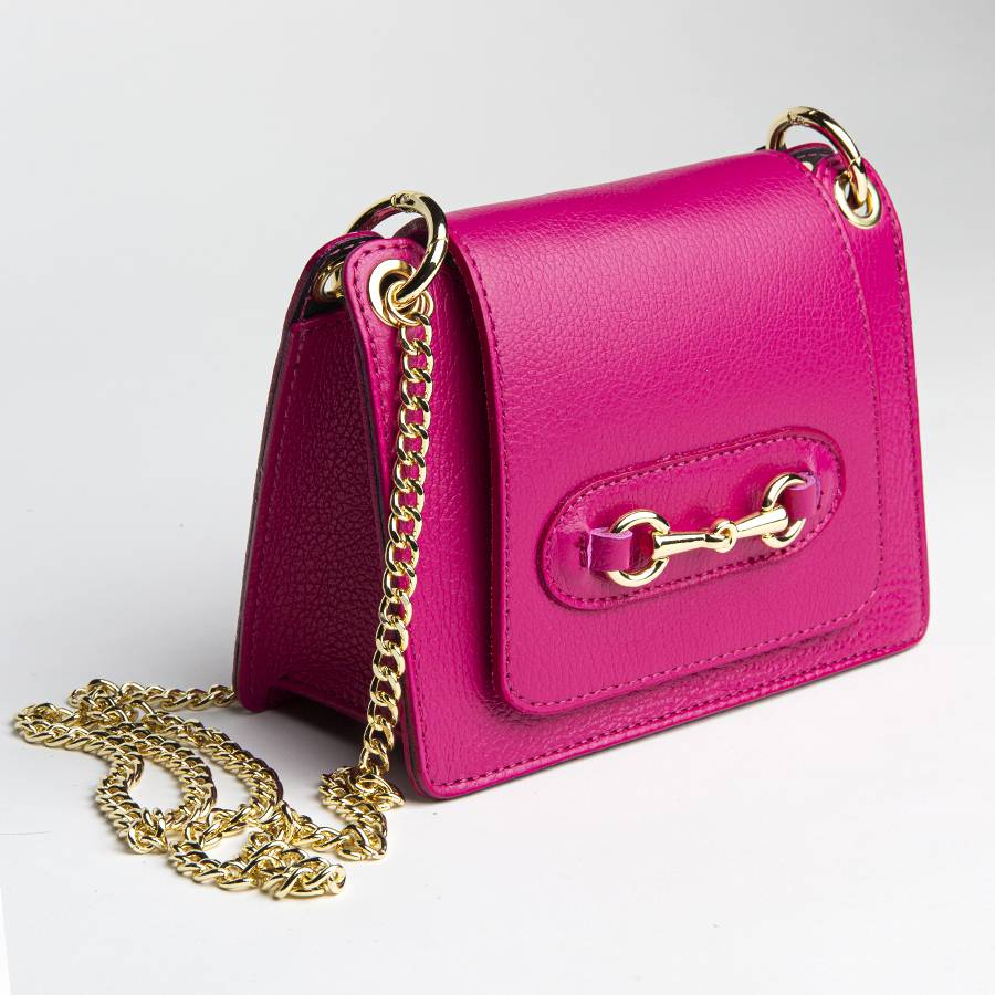 Laura Di Maggio FIONA – postina in pelle con morsetto fucsia Vendita Calda