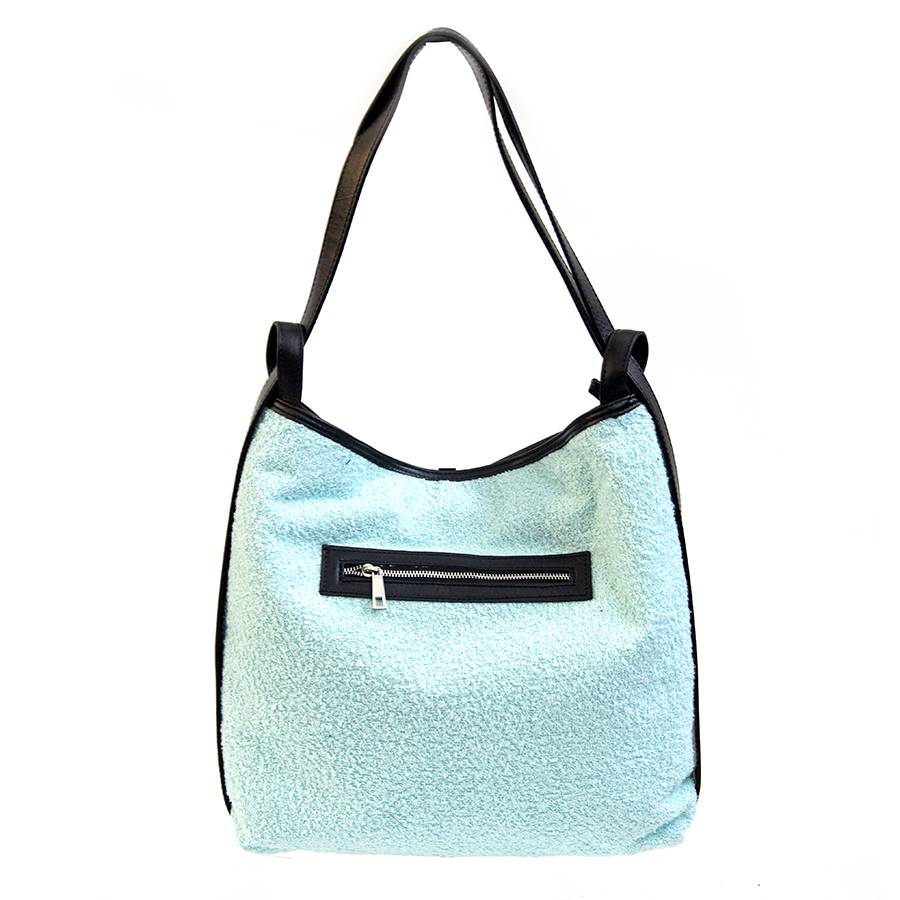 Laura Di Maggio VENICE – Zaino/borsa in pelle e tessuto azzurro Presa