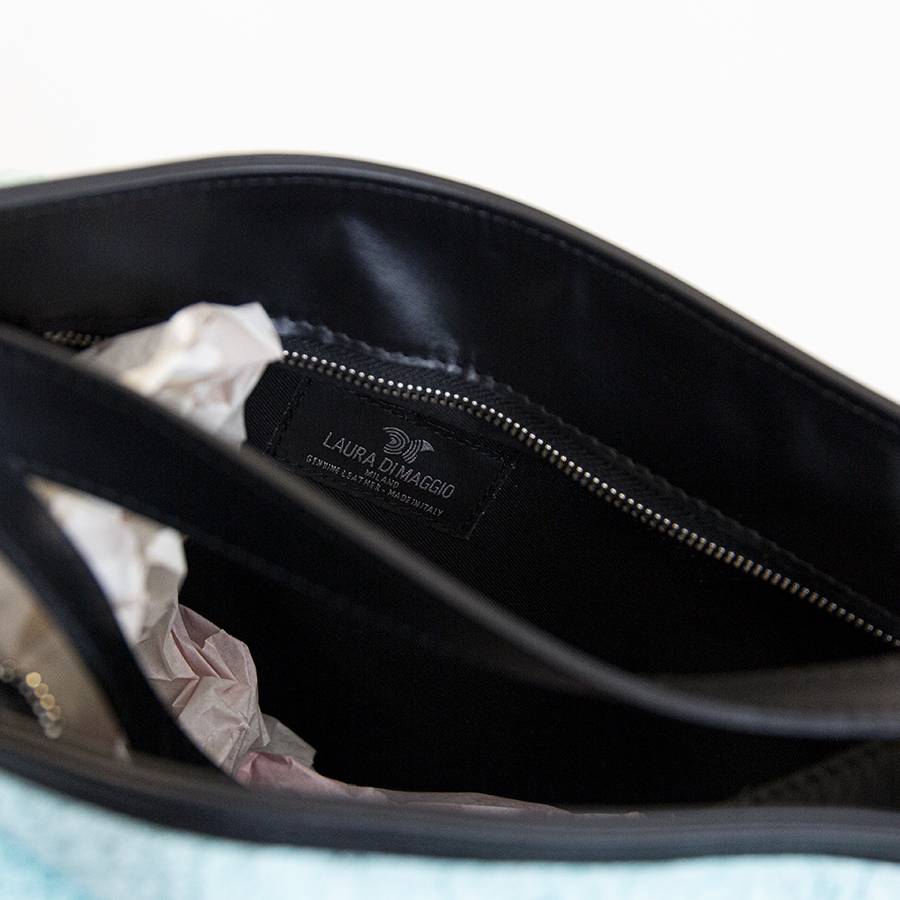 Laura Di Maggio VENICE – Zaino/borsa in pelle e tessuto azzurro Presa