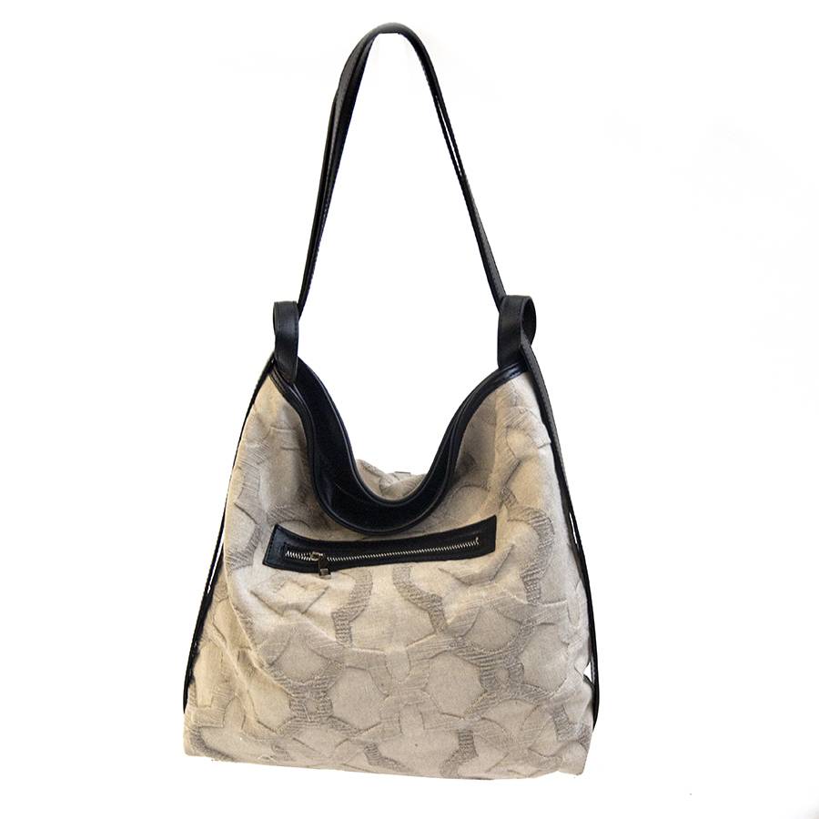 Laura Di Maggio VENICE – Zaino/borsa in pelle e tessuto beige Sconto