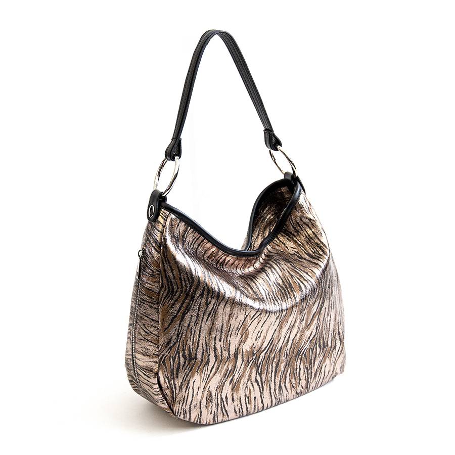Laura Di Maggio VIVIEN – Sacca con anelli in pelle laminata bronzo Italy
