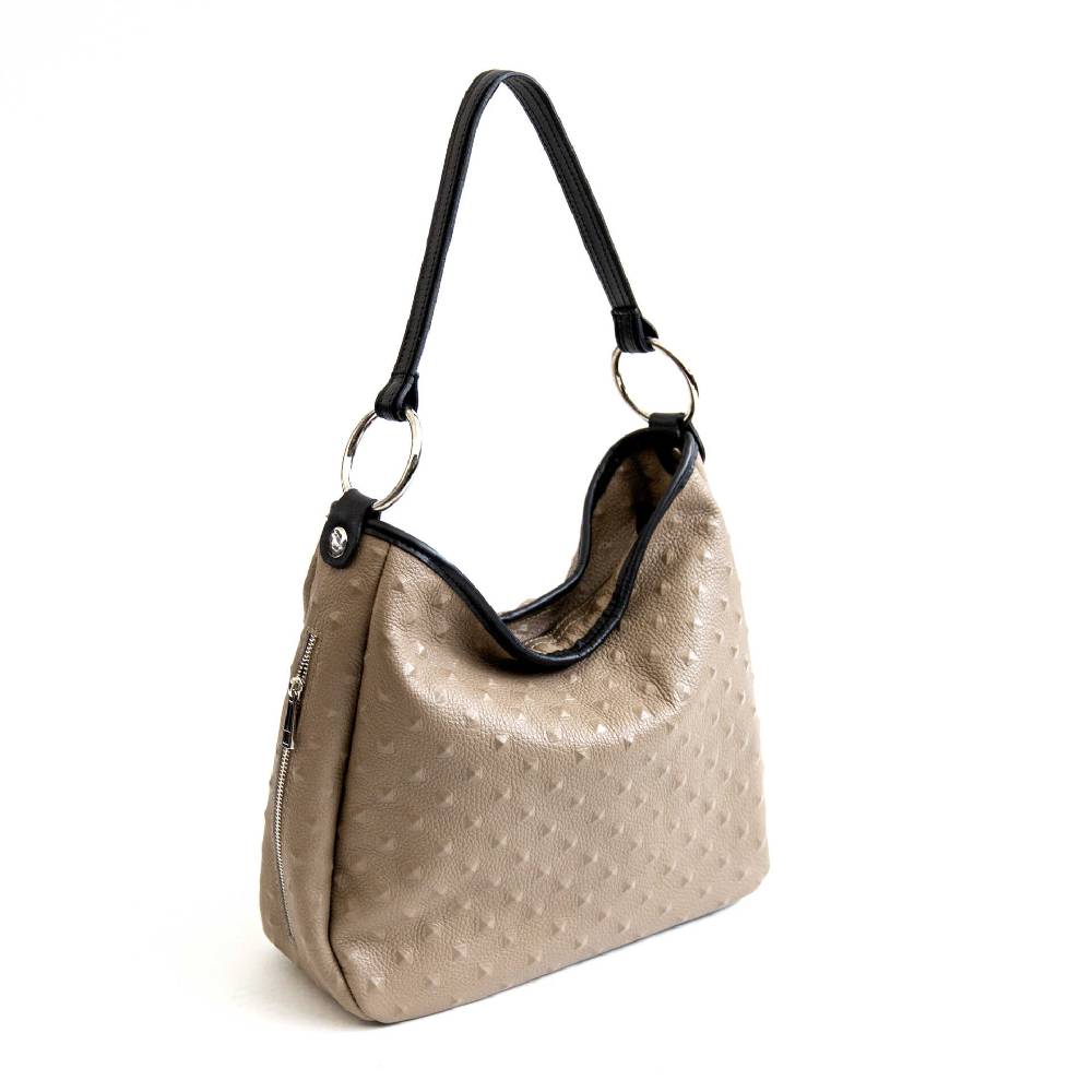 Laura Di Maggio VIVIEN – Sacca con anelli in pelle stampa chiodo taupe In Linea