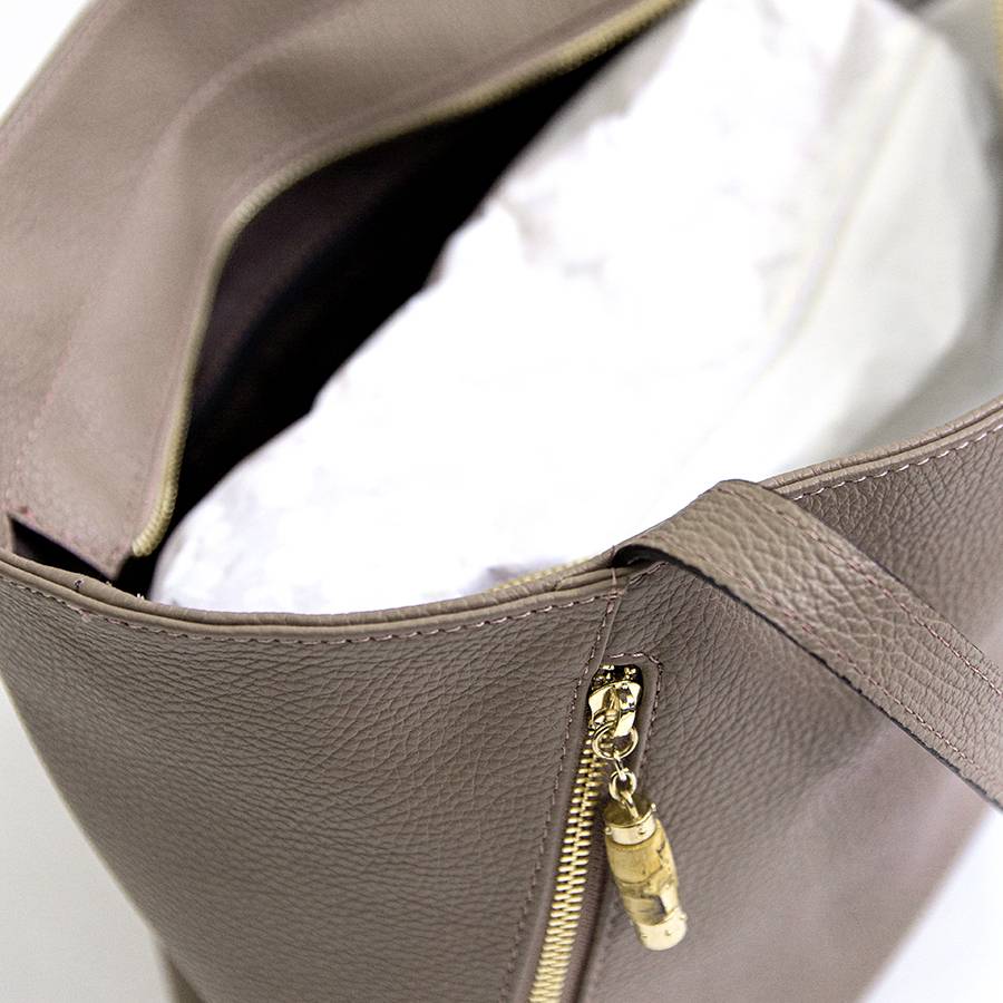 Laura Di Maggio BAMBU’ SHOPPER – Borsa in pelle taupe Spedizione Gratuita