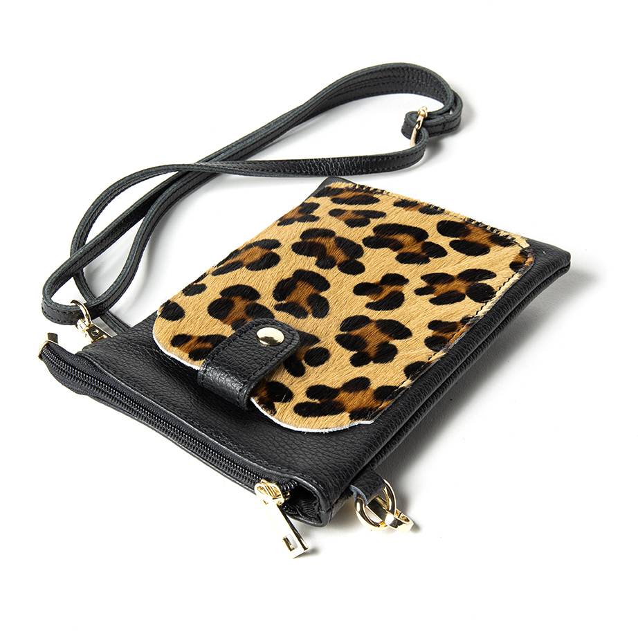 Laura Di Maggio TINY – Porta cellulare in pelle dollaro con cavallino stampa leopardata nero Consegna Veloce