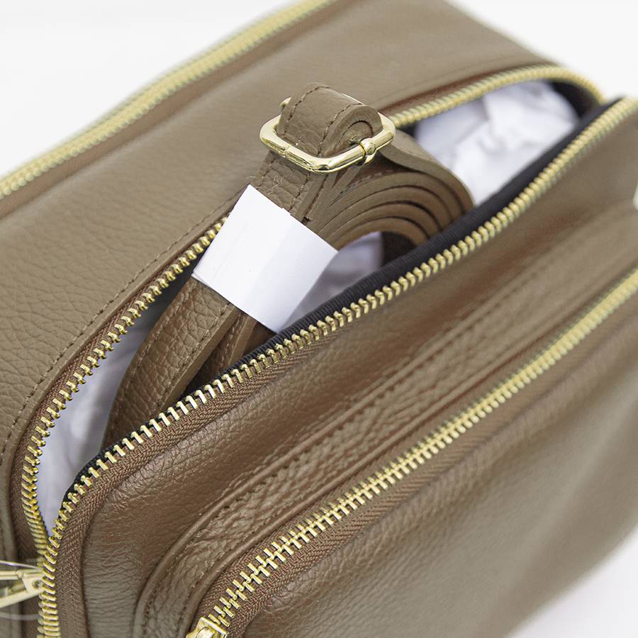 Laura Di Maggio SAPONETTA OVER – Borsa a tracolla in pelle dollaro taupe Presa