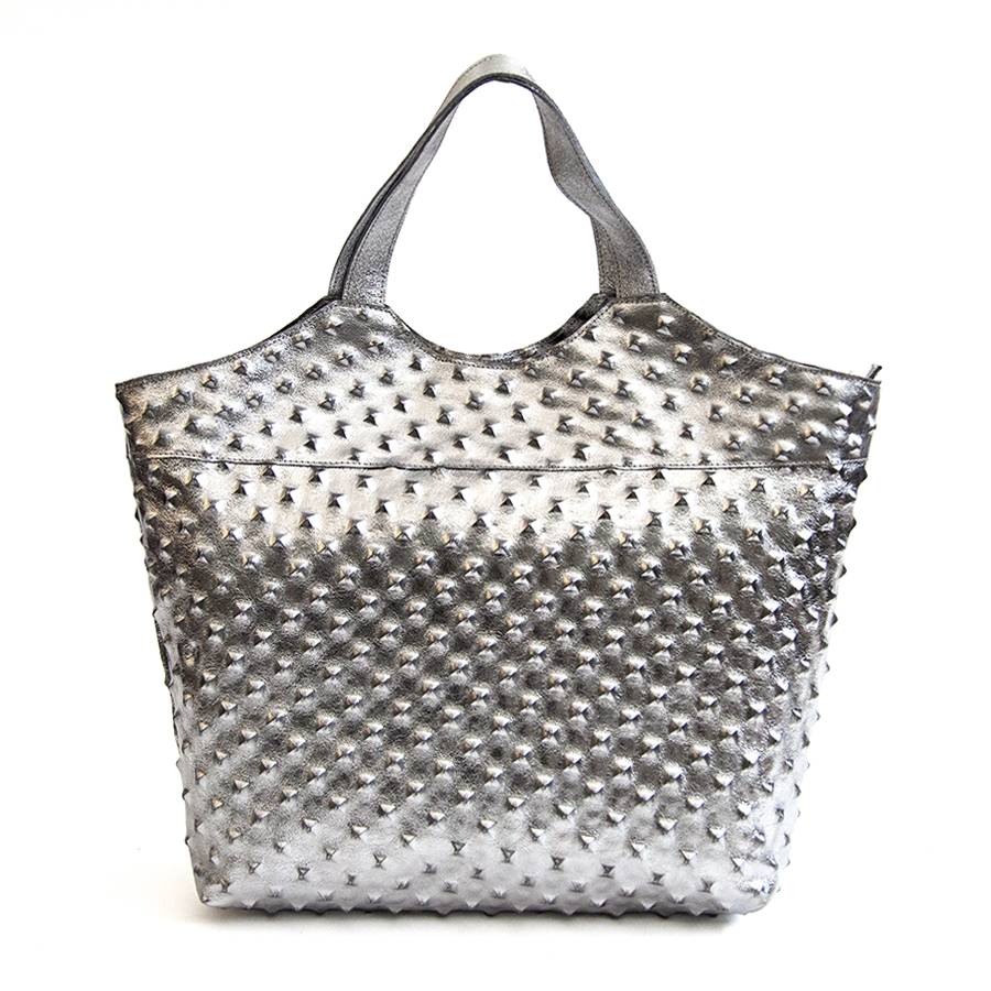 Laura Di Maggio ASTRID – Borsa in pelle laminata argento stampa chiodo