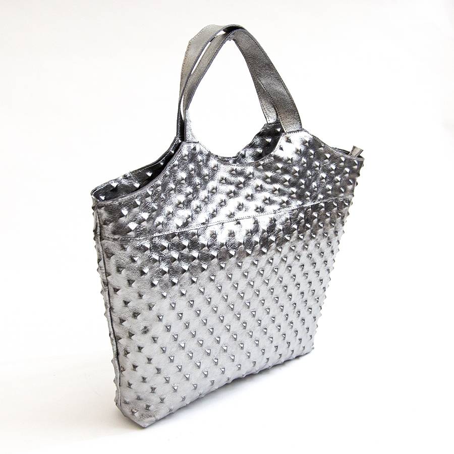 Laura Di Maggio ASTRID – Borsa in pelle laminata argento stampa chiodo In Saldo