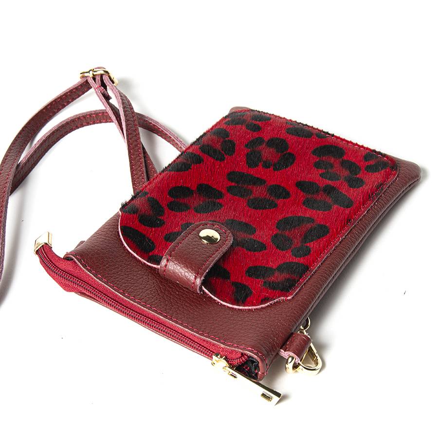 Laura Di Maggio TINY – Porta cellulare in pelle dollaro con cavallino stampa leopardata rosso In Linea