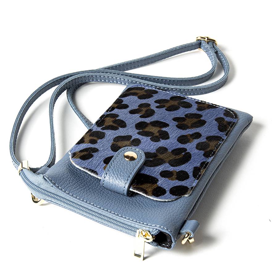 Laura Di Maggio TINY – Porta cellulare in pelle dollaro con cavallino stampa leopardata avio Nuovo