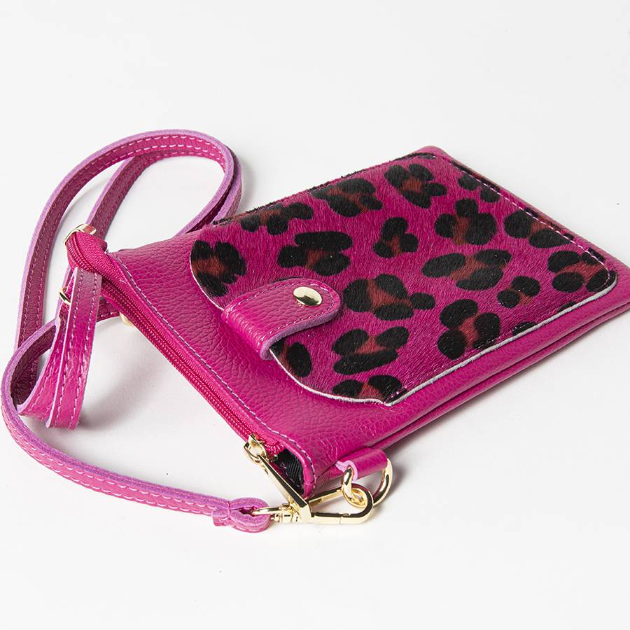 Laura Di Maggio TINY – Porta cellulare in pelle dollaro con cavallino stampa leopardata fucsia Qualità