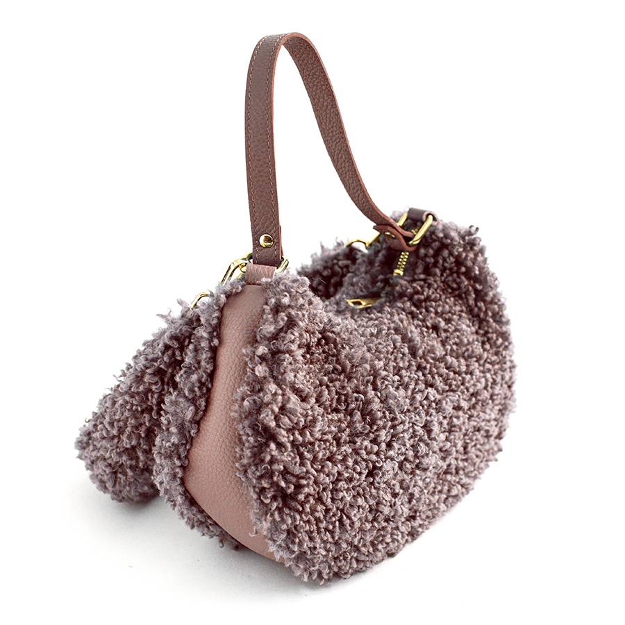 Laura Di Maggio BOUCLE’ MINI – sacca in pelle e pelliccia ecologica rosa Spedizione Gratuita