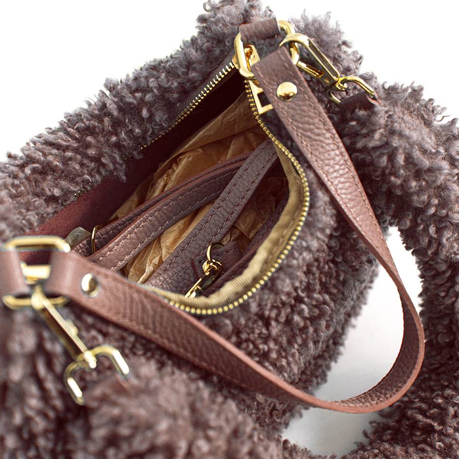 Laura Di Maggio BOUCLE’ MINI – sacca in pelle e pelliccia ecologica rosa Spedizione Gratuita