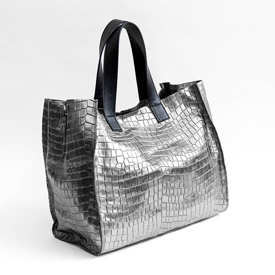 Laura Di Maggio DIAMANTE – shopping in pelle stampa cocco laminata canna fucile Pezzi Unici