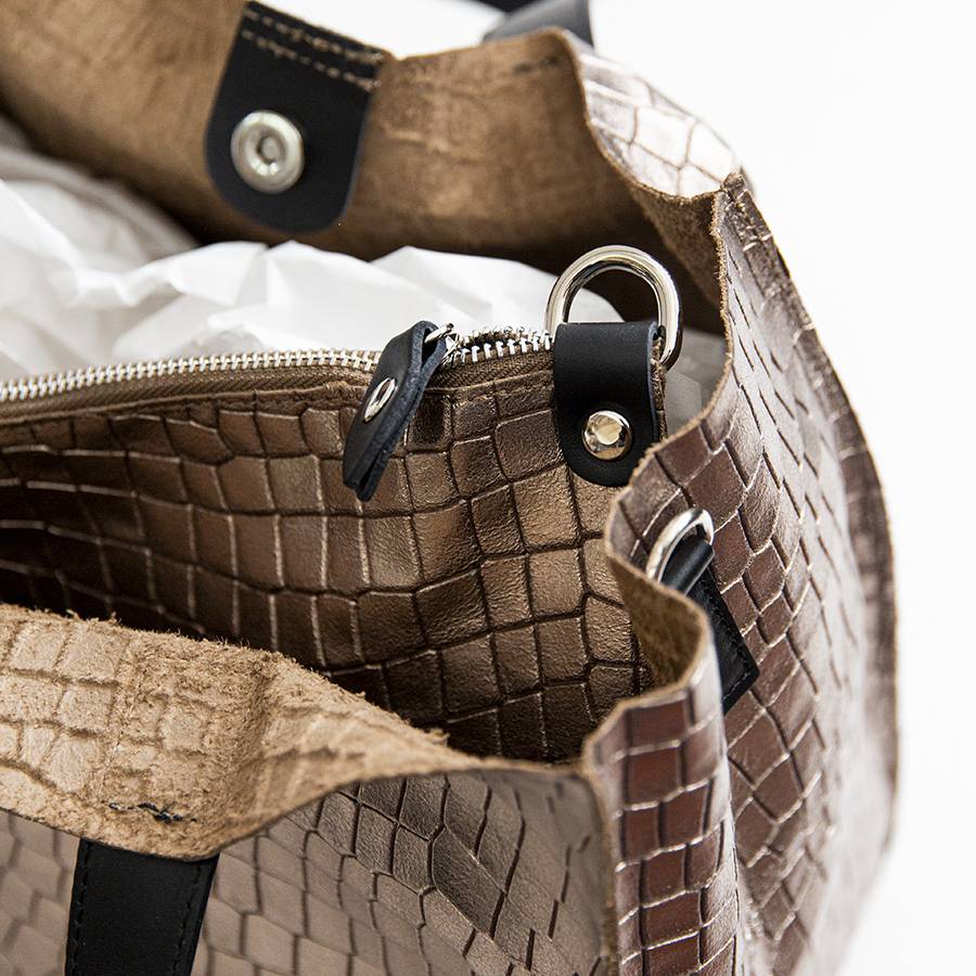 Laura Di Maggio DIAMANTE – shopping in pelle stampa cocco laminata bronzo Vendita Calda