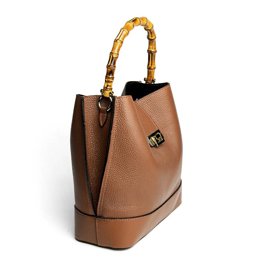 Laura Di Maggio SOHO – secchiello in pelle cuoio con manici in bamboo In Saldo