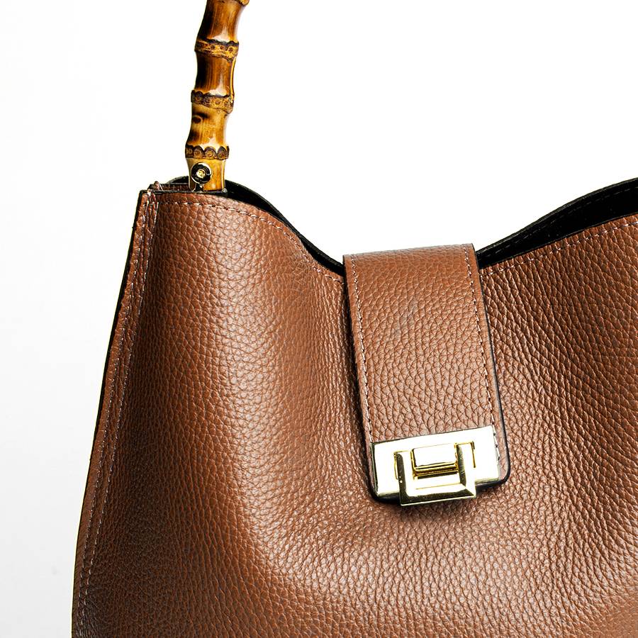 Laura Di Maggio SOHO – secchiello in pelle cuoio con manici in bamboo In Saldo