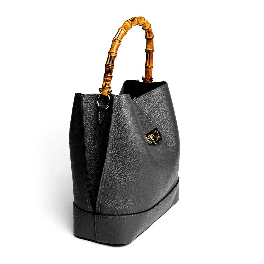 Laura Di Maggio SOHO – secchiello in pelle nero con manici in bamboo Moda