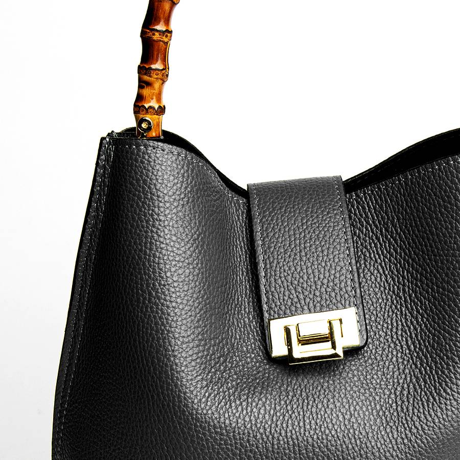 Laura Di Maggio SOHO – secchiello in pelle nero con manici in bamboo Moda