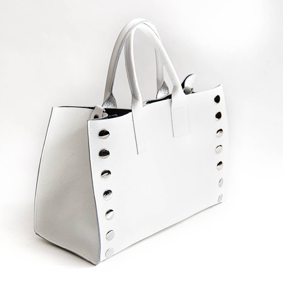 Laura Di Maggio SAM BIG – Shopping con borchie in pelle bianca Soddisfazione Garantita