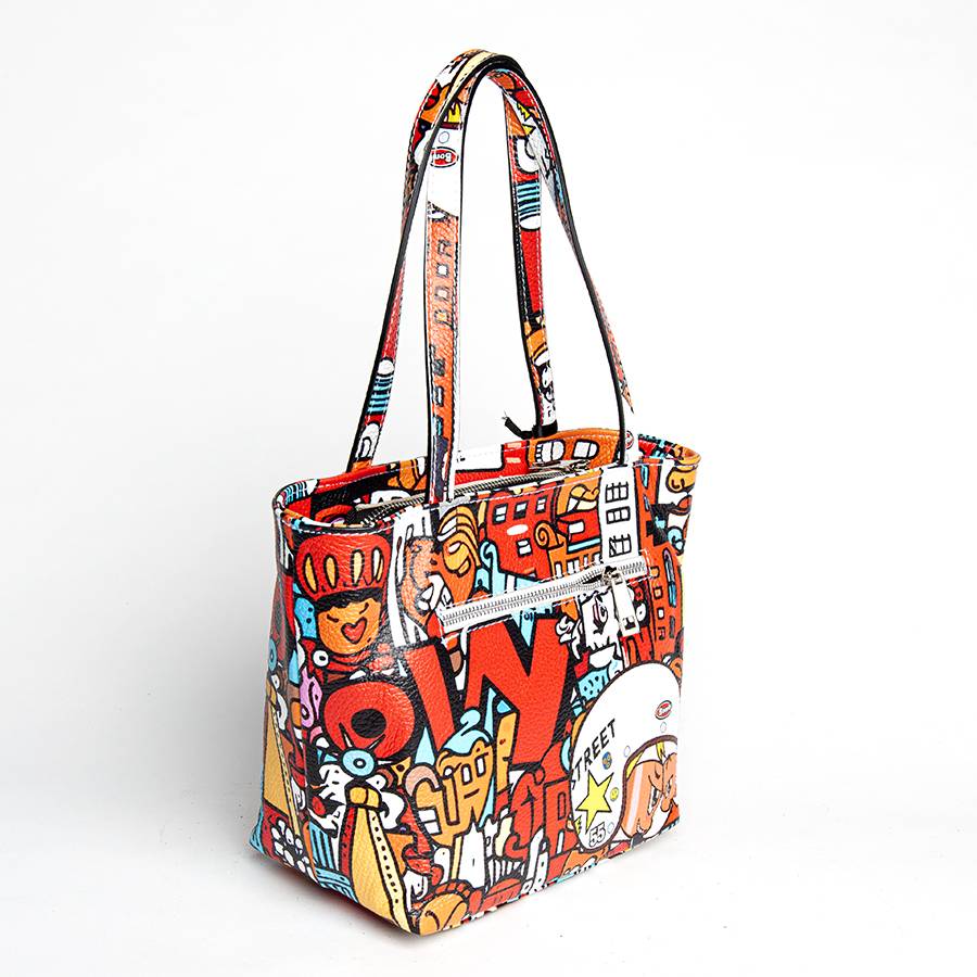 Laura Di Maggio DOODLE – shopping in pelle serigrafata rossa Enormi risparmi