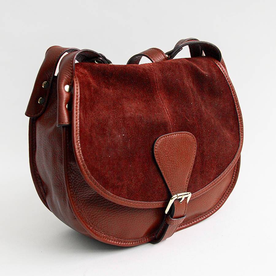 Laura Di Maggio SADDLE – postina in pelle e camoscio rubino Super Saving Price