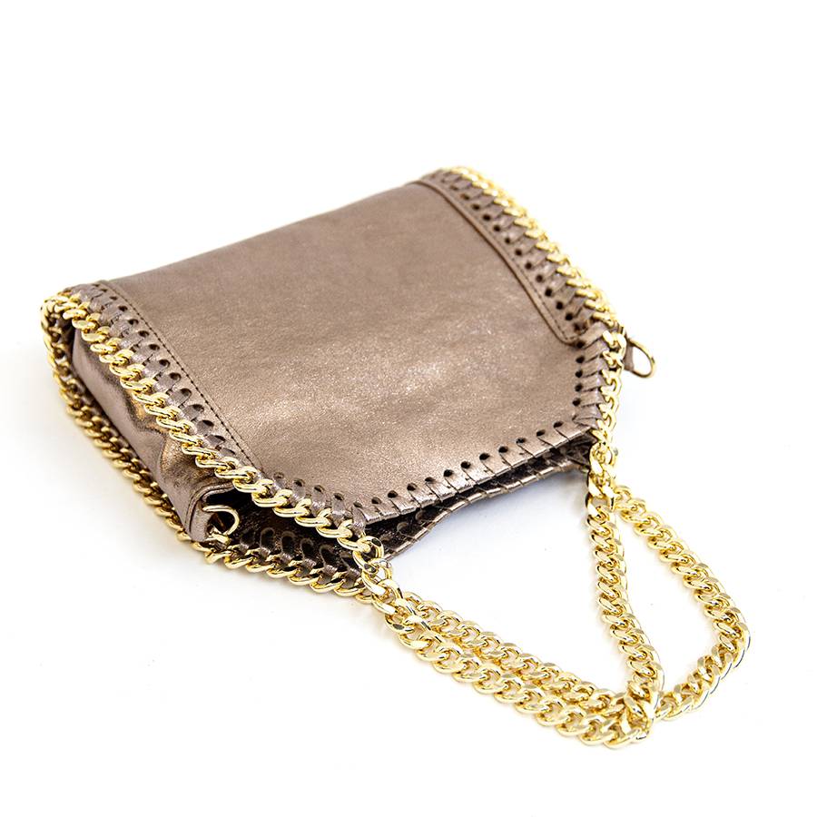 Laura Di Maggio LUMI – Borsa con catene in pelle laminata bronzo Promozione temporanea