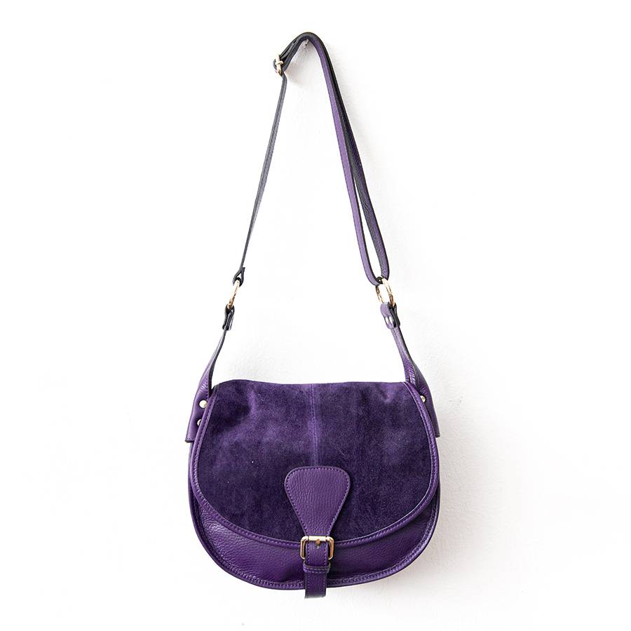 Laura Di Maggio SADDLE – postina in pelle e camoscio viola Super sconto