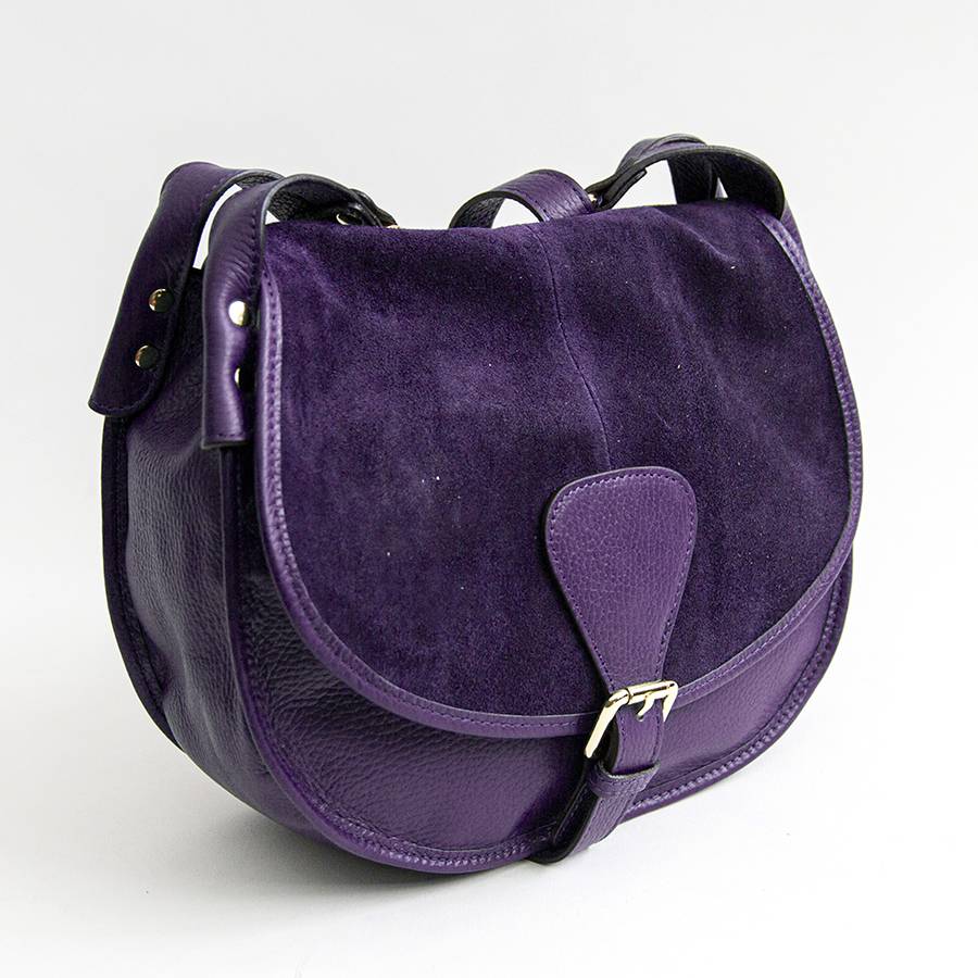 Laura Di Maggio SADDLE – postina in pelle e camoscio viola Super sconto