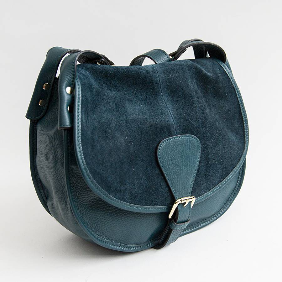 Laura Di Maggio SADDLE – postina in pelle e camoscio petrolio Enormi sconti