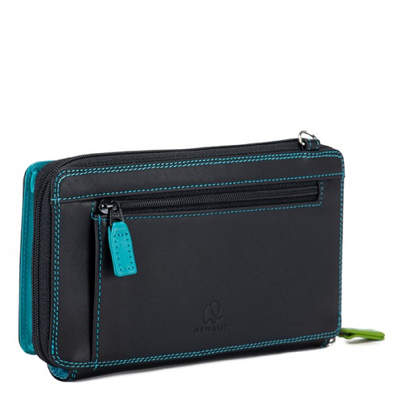Mywalit Portafoglio multifunzione con zip su tre lati e tracolla Black Pace Italy