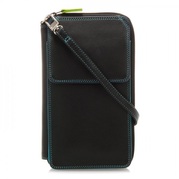 Mywalit Portafoglio multifunzione con zip su tre lati e tracolla Black Pace Italy