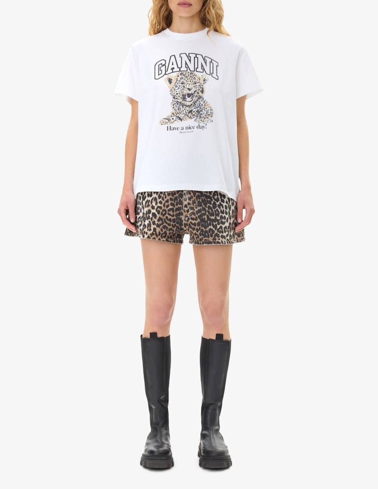 Ganni T-shirt in cotone leopardata Pezzi Unici