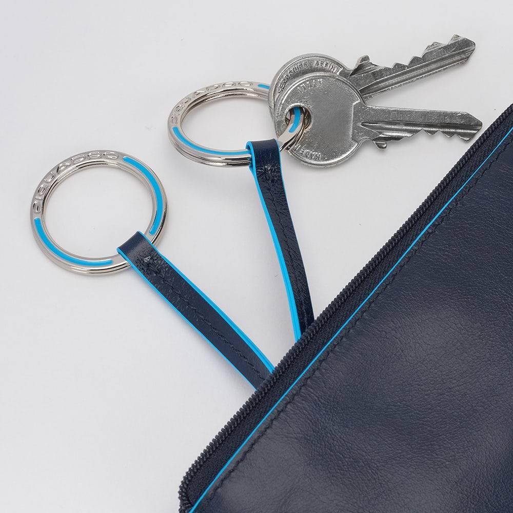 Piquadro Two-ring key case with zipped rear pocket Saldi Di Fabbrica