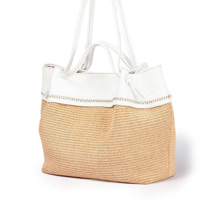 Roberta Gandolfi Ambra large borsa a mano o shopping in rafia e pelle martellata Spedizione Gratuita